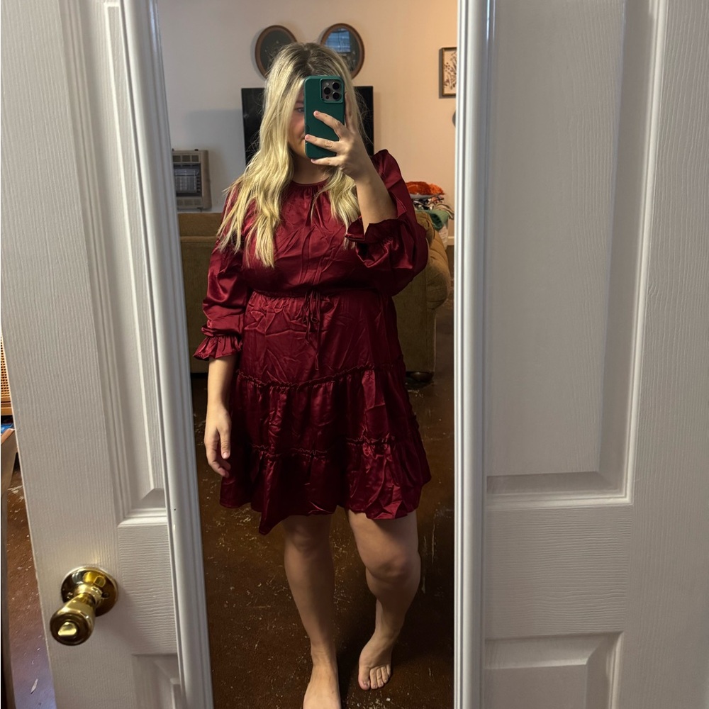 Deep Burgundy Dress with Elastic Waist